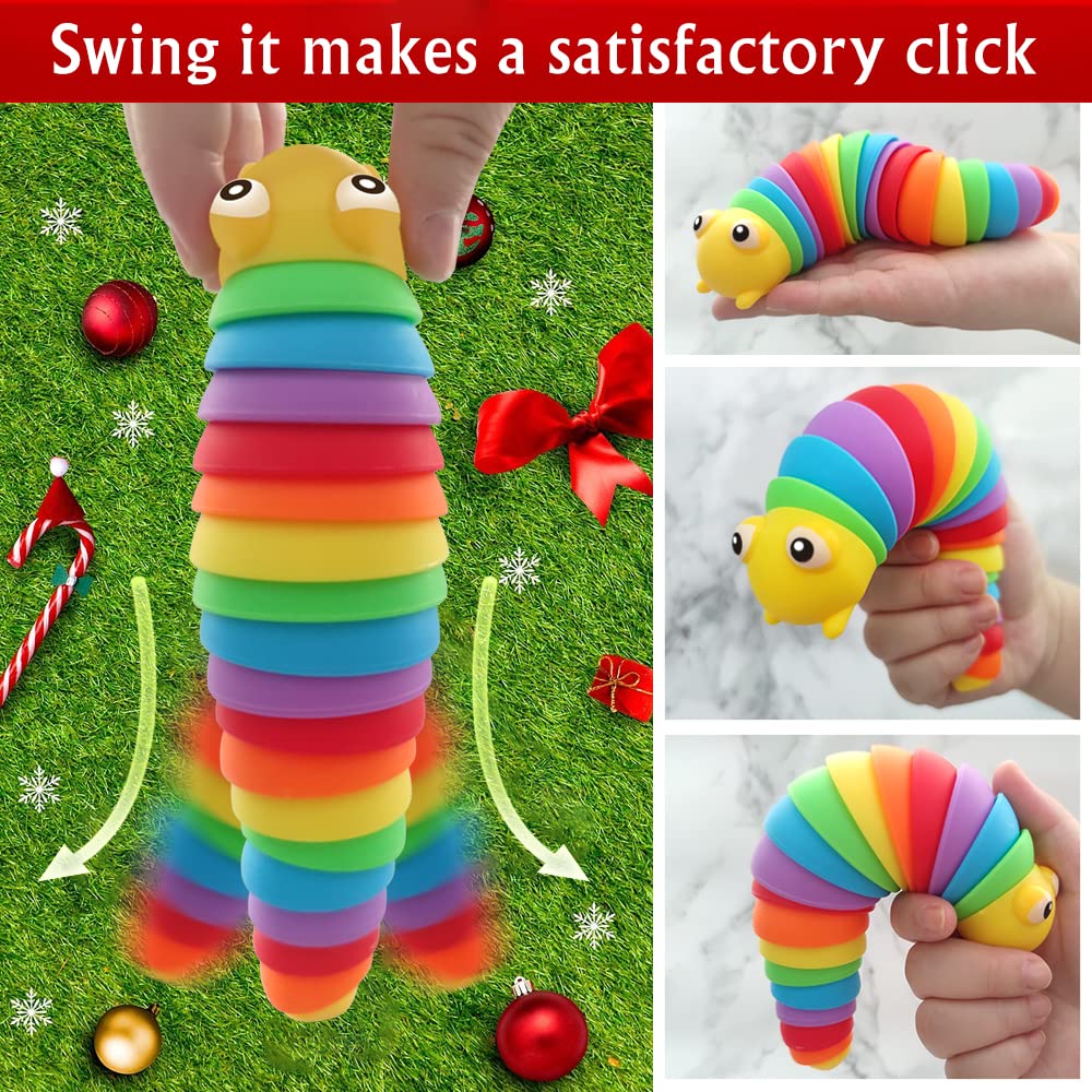 2 Pieces Articulated Fidget Toy, Rainbow Caterpillar Toy Ocean Shark Decompression Toys, Stim Toy Decompression Fun Autism ADHD Fidgeting Children's Toys Adults (Rainbow Caterpillars)