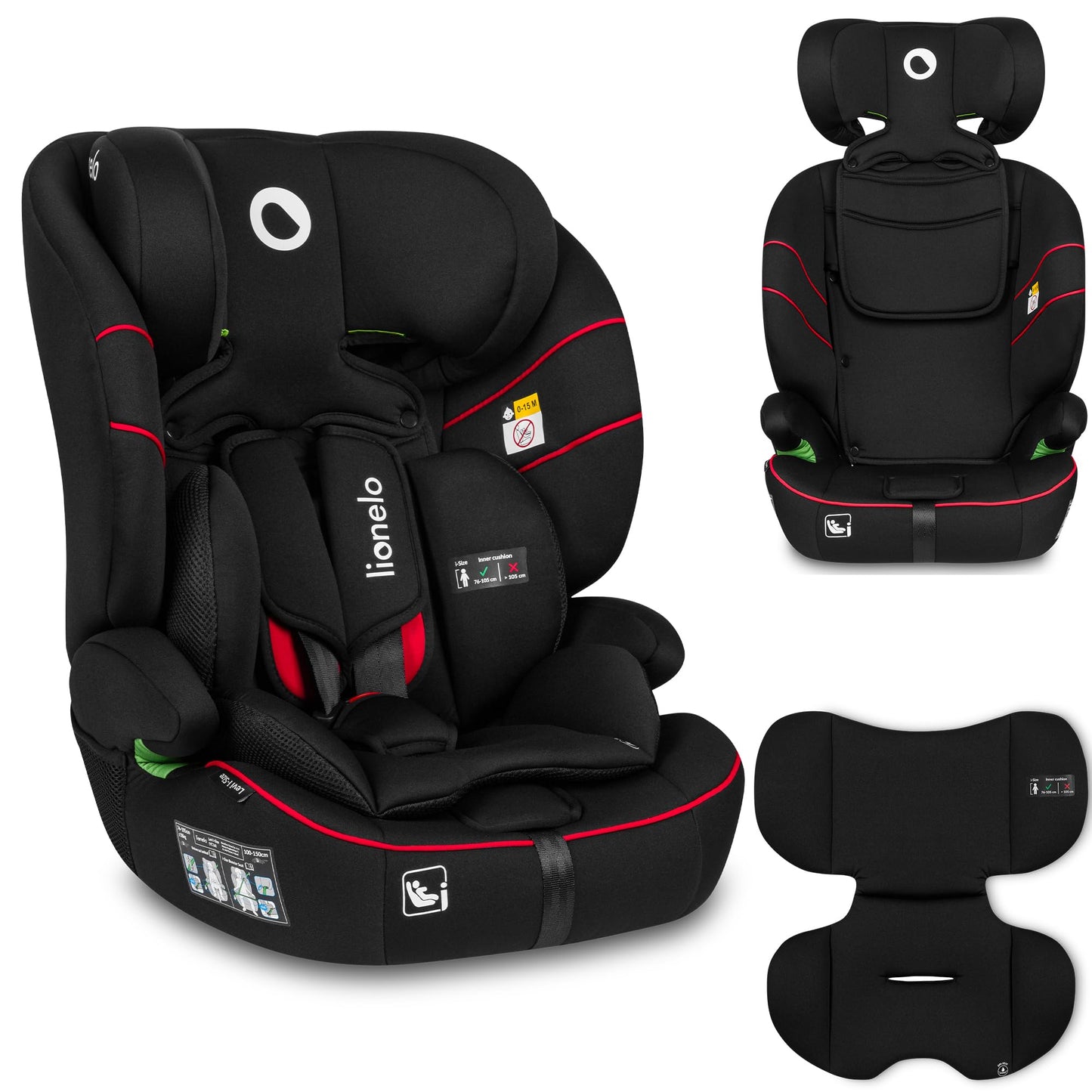 LIONELO Car Seat LEVI I-Size for baby 9-36 kg, Grows with Your Child from Infant to 12 Years Old, ‎10-Level headrest, Enhanced Side Protection, Armrests, Easy Install & Wash, Insert DriSeat, Certified