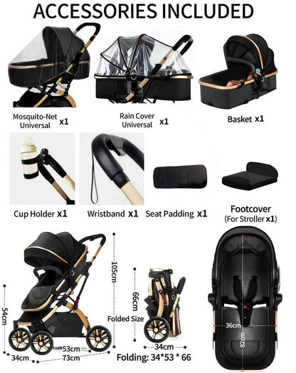 Rexhan Baby Pram, 2 in 1 Foldable Baby Buggy, Reversible Pushchair, All in One Stroller, Newborns, Toddlers, Infants, 0-4 Years, Aluminium Frame, Shock Absorbers, Lightweight