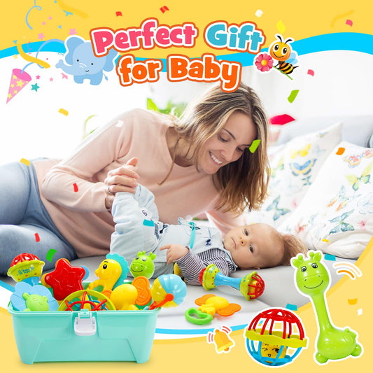 Wootoyz Baby Toys for 0 3 6 9 12 Months Rattle Toys with Storage Box,Newborn Toys for 0-12 Months Infant Toys Wrist Socks Set 0-6 Months Baby Teething Sensory Toys for Babies 6-18 Months Newborn Gift