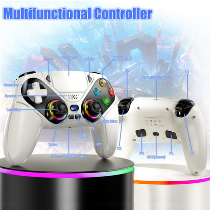 Gamrombo RGB Wireless Controller for PS5/Pro/Slim & PCs, Bluetooth Gamepad with Back Buttons, Touchpad, Macro, Turbo, Dual Vibration, 6-Axis Sensor, Speaker, 3.5mm Audio Jack, White