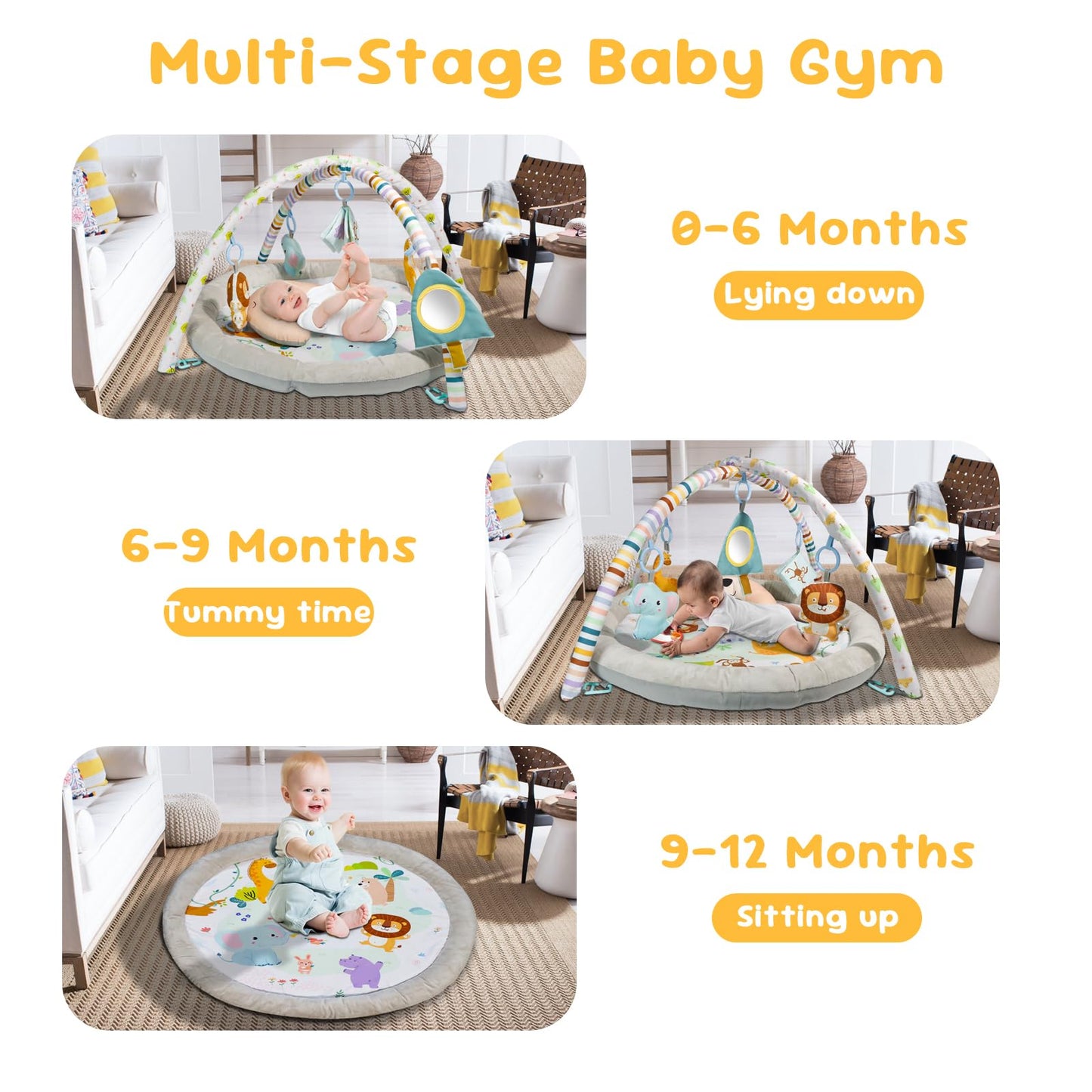 GoldEnough baby play mat with hanging toys, tummy time pillow, and soft floor gym for newborns and infants 0-36 months.