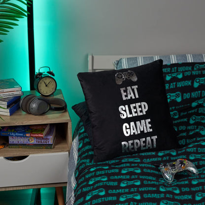 Sass Party & Gifts Eat Sleep Game Repeat Cushion Cover - Great Gift for A Gaming Fan