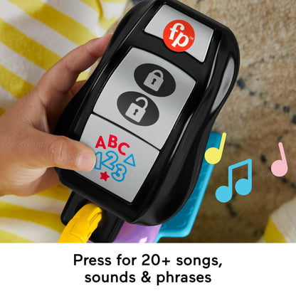 Fisher-Price Laugh & Learn baby musical toy keys with teether and mirror, featuring colorful keys and interactive buttons for ages 6+ months.