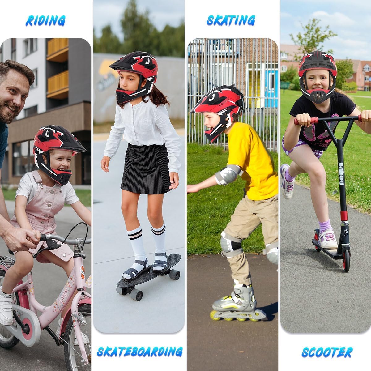 Lixada Kids Full Face Helmet Detachable Full Face Kids Bike Helmet Children Sports Safety Helmet for Cycling Skateboarding Roller Skating