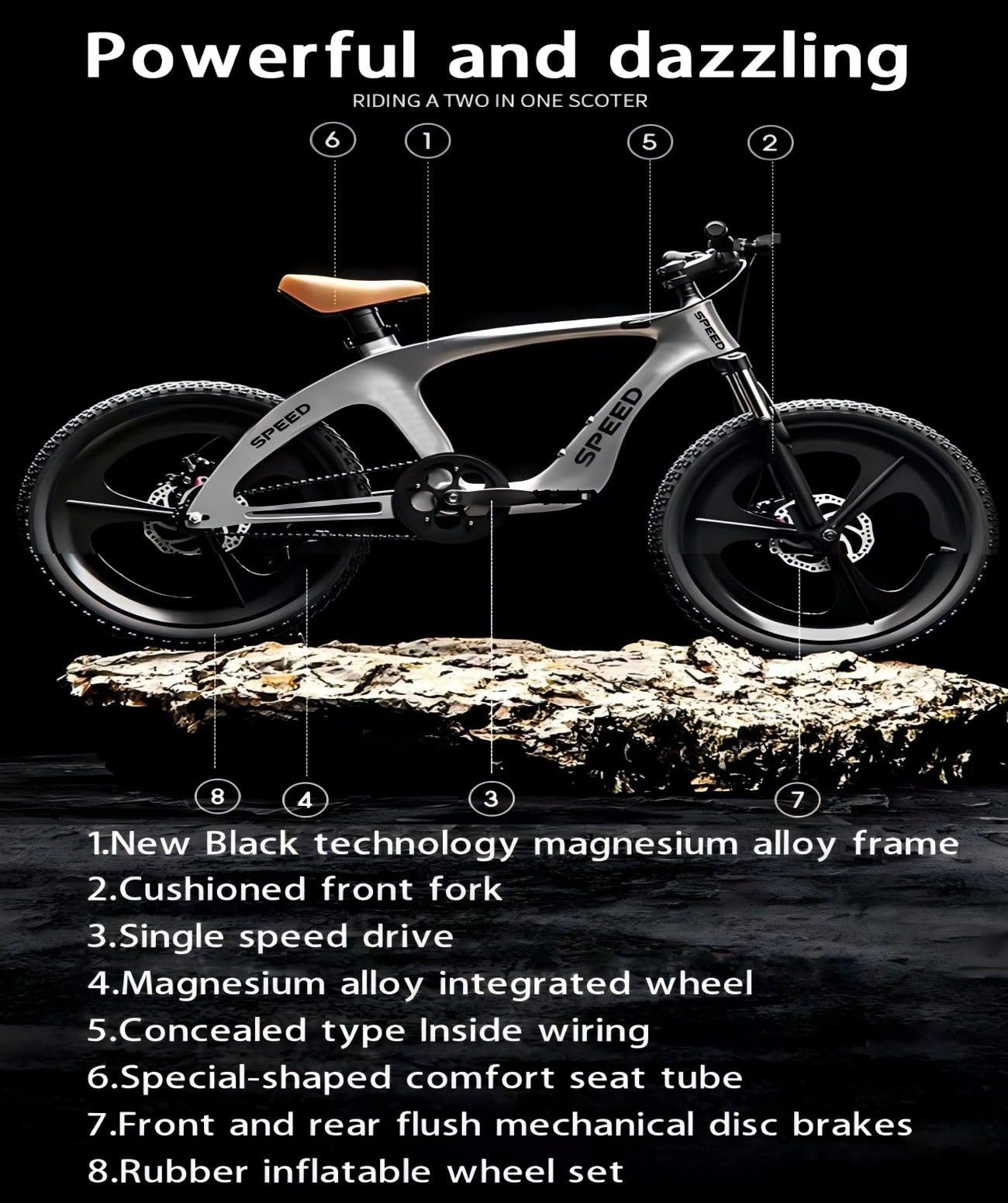Elegant Kids Bike, 20” 22" 24” Mountain Bike, Road Bike, Sport Bicycle, Elegant Design, Suspension, Magnesium Alloy Frame and Wheels, Dual Disc Brakes, Tool Kit, LED Headlight, 6 to 12 Years (24 Inch)
