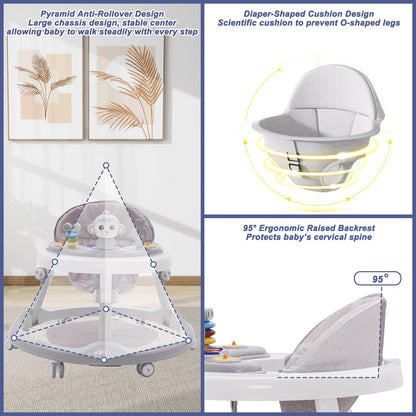 Foldable Maycoly 3-in-1 baby walker with seat, foot pads, light, sound, and adjustable height for boys and girls.