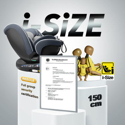 Reecle I-Size 360 Swivel Baby Car Seat, 40-150cm (0-12 Years), Compatible with ISOFIX (Grey)