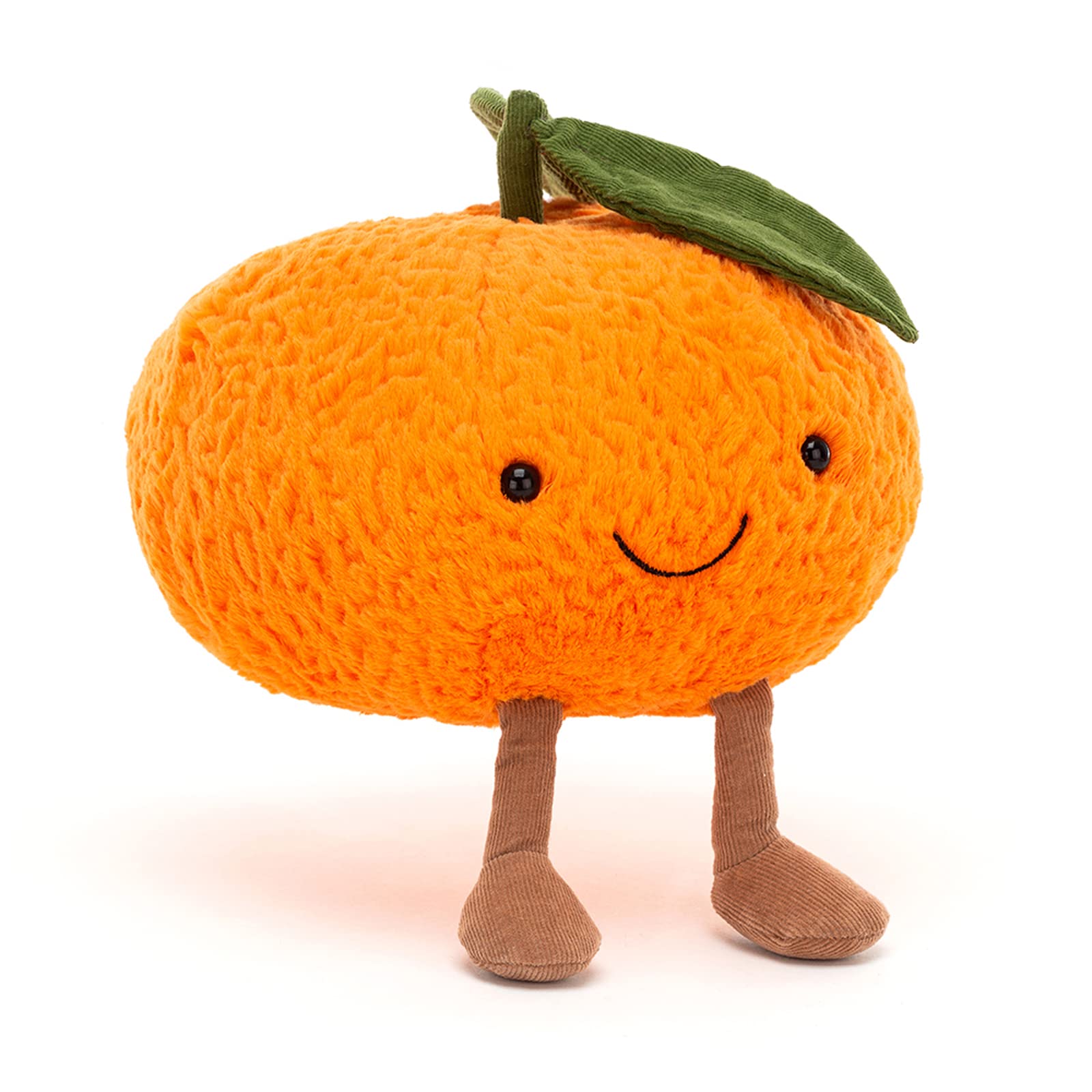 Jellycat Amuseable small clementine plush cat soft toy, orange, 9cm x 12cm, with a smiling face and leafy top.