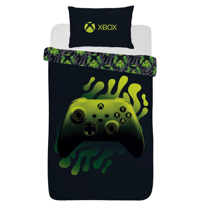 Xbox green and black single duvet cover set with pillowcase, super soft, reversible, polycotton bedding for boys.