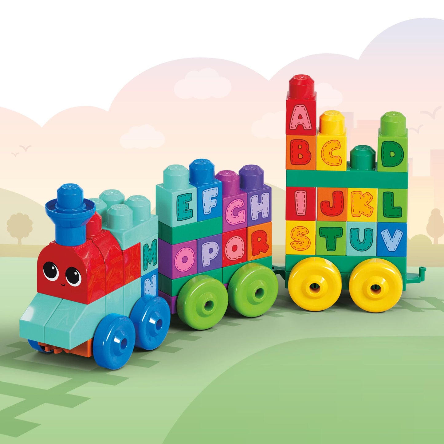 MEGA BLOKS First Builders Toddler Building Blocks Toy Set, ABC Learning Train with 60 Pieces, Ages 1+ Years, DXH35