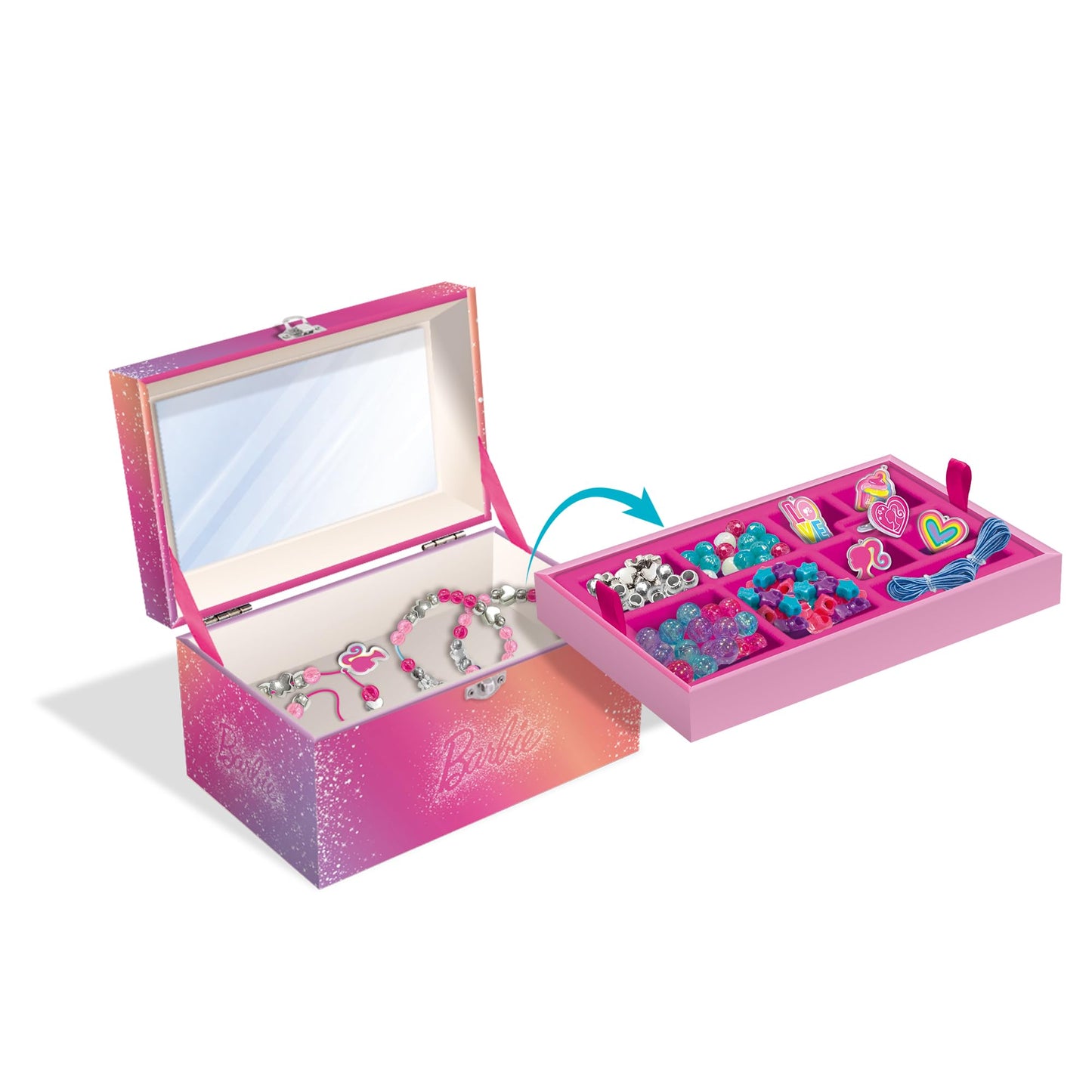 Lisciani - BARBIE - We Dream Together Jewellery Box - Jewellery Box to Create for Children From 5 Years - Activity Without Screen - Fine Motor Skills, Creativity and Storage - Beads and Charm Kit