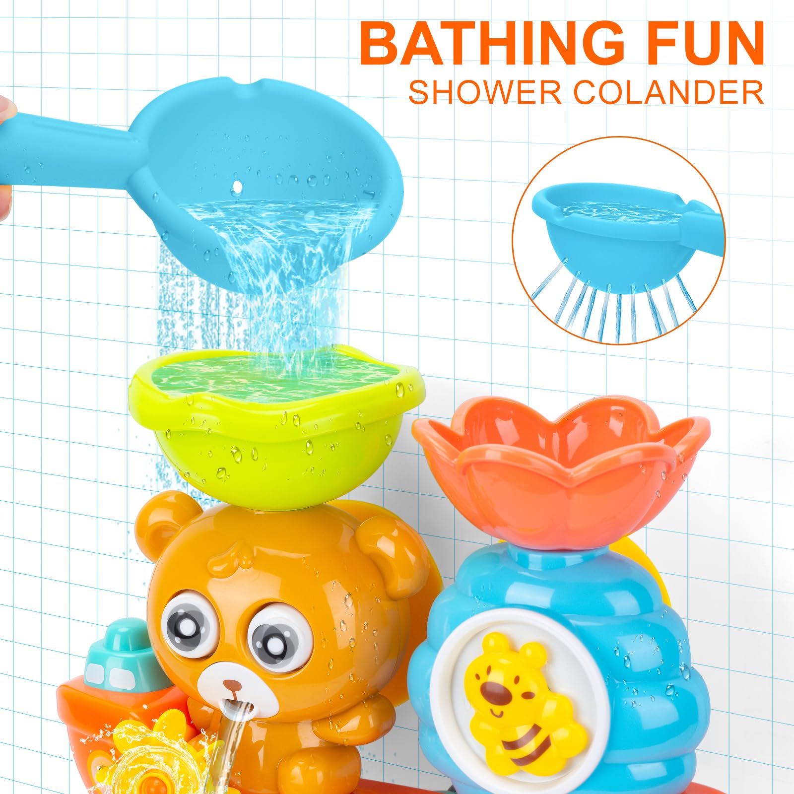 Rilso bath toys for toddlers and babies featuring colorful, sensory designs for water play and fun bath time activities.