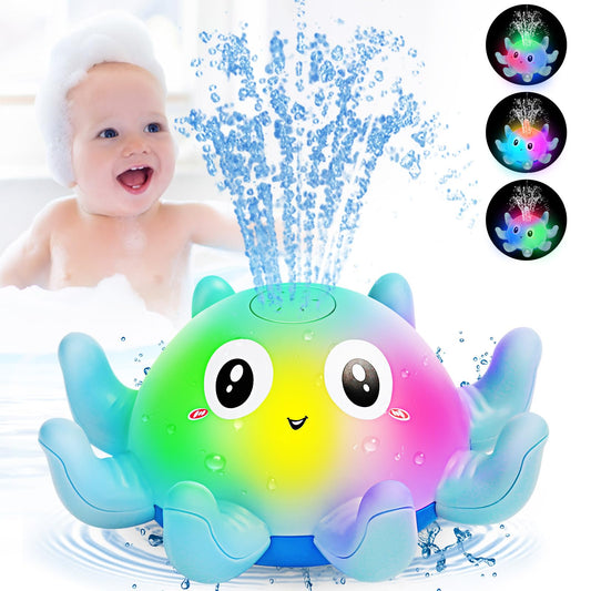 Jovicos Baby Bath Toys, Octopus Sensory Light Up Bath Toys, Automatic Induction Spray Water Toys, Bath Time Shower Gifts for Baby Girls Boys（Blue）