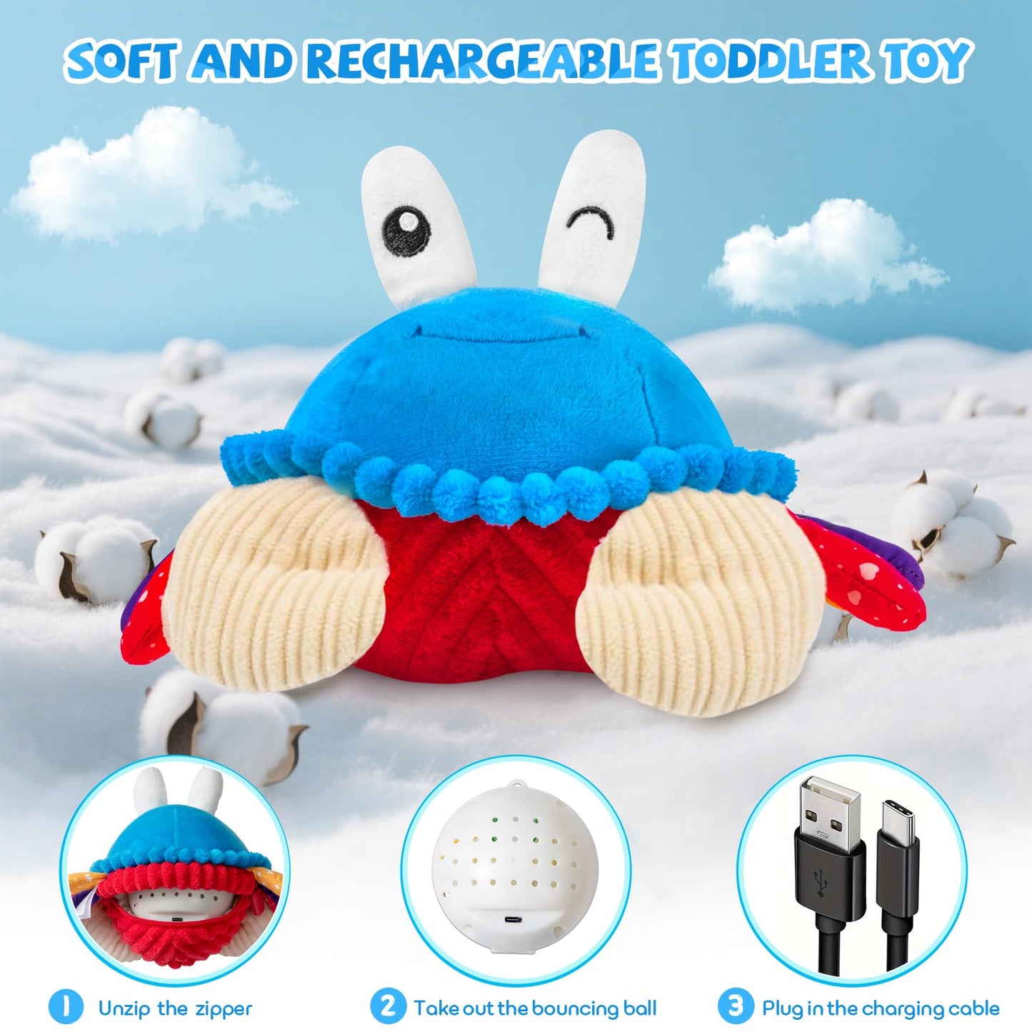 SAIMAND Dancing Crab Baby Toys 6-12 Months, Musical Crawling Crab with Music, Record & Replay, Montessori Sensory Plush Tummy Time Toys for 1 2 3 Year Old Boys and Girls Gifts (Blue)