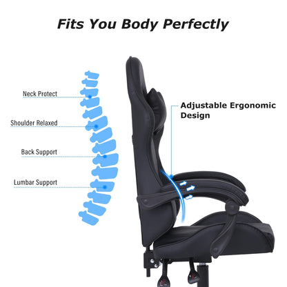 Millhouse Sport Desk Chair in black with adjustable lumbar and head pillows, suitable for gaming and office use.
