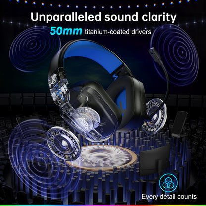Fachixy FC300 wireless gaming headset with mic, Bluetooth and USB, 50-hour battery, 3D stereo sound for PS5, PS4, PC, Switch, mobile