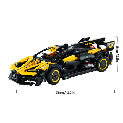 LEGO Technic Bugatti Bolide model building set featuring intricate details and vibrant colors, ideal for engineering enthusiasts.