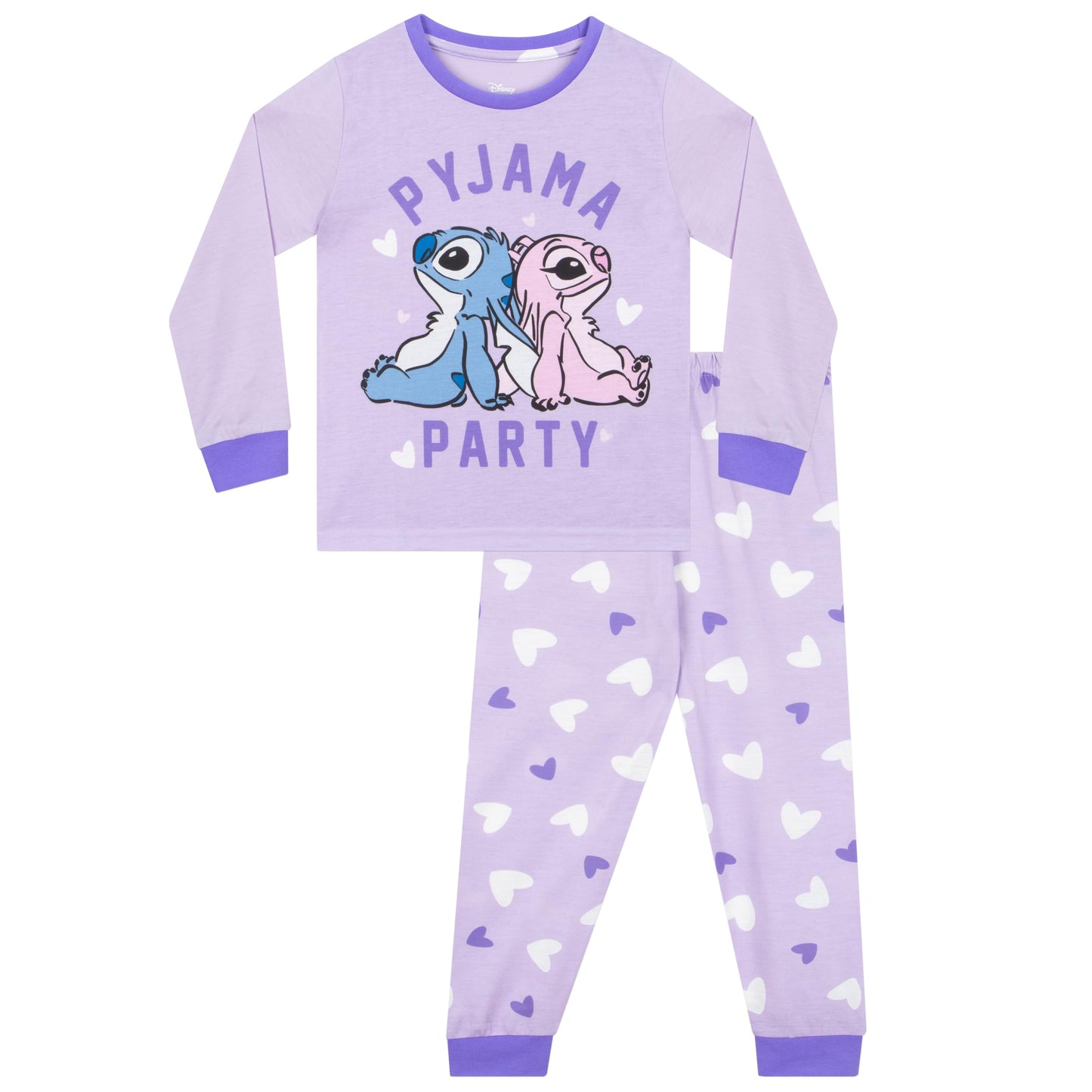 Disney Lilo and Stitch girls' matching purple pajamas featuring Stitch and Angel, perfect for mum and daughter, size 6-7 years.