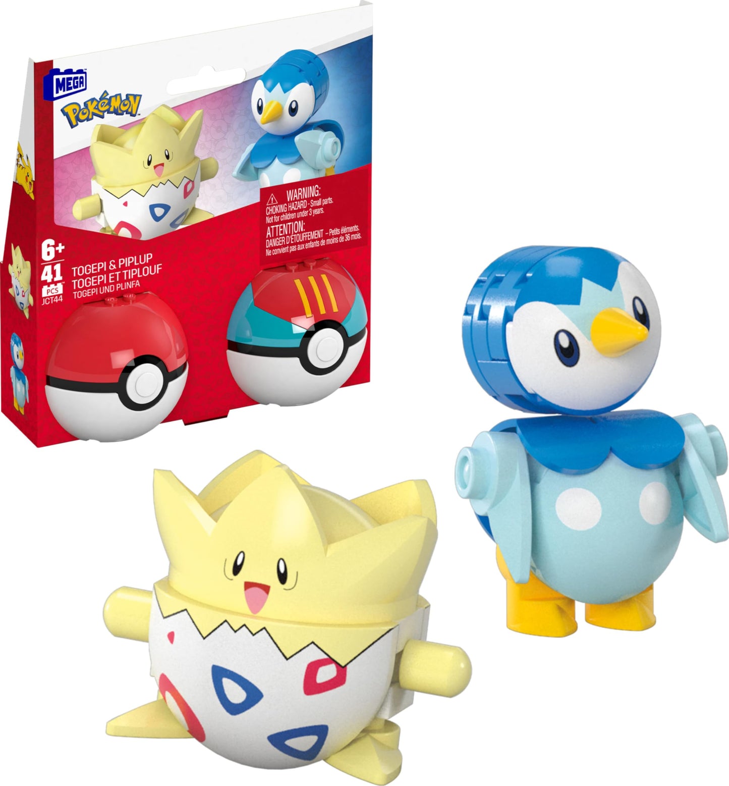 MEGA Pokémon action figure building toys set with Togepi and Piplup in Poké Balls, featuring 41 colorful pieces.