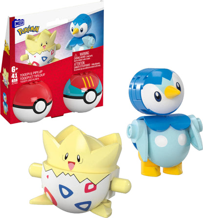 MEGA Pokémon action figure building toys set with Togepi and Piplup in Poké Balls, featuring 41 colorful pieces.