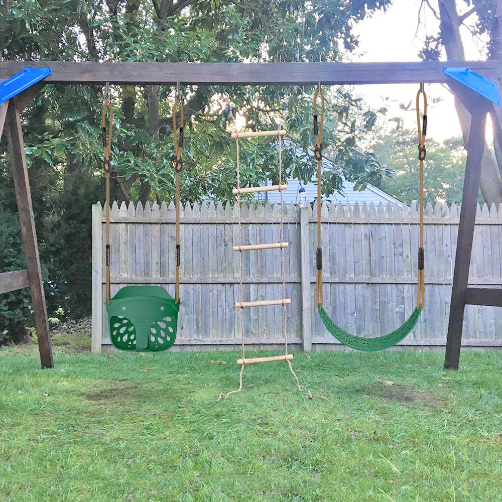 BeneLabel green elephant kids swing seat with high back, adjustable rope, suitable for toddlers 1-3 years indoors or outdoors