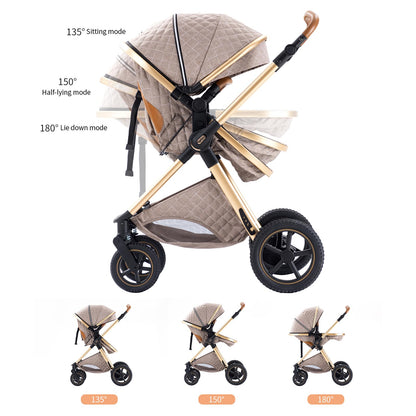 Shineey 3 in 1 Baby Stroller with Height Adjustable Handle,3 in 1 Prams Travel System, Lightweight Foldable Pushchair, Prams with Aluminum Frame for Portable Baby Carriage