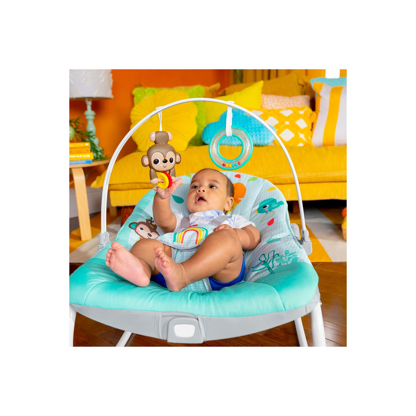Bright Starts Wild Vibes infant to toddler rocker with vibrations, unisex design, suitable for newborns and young children.