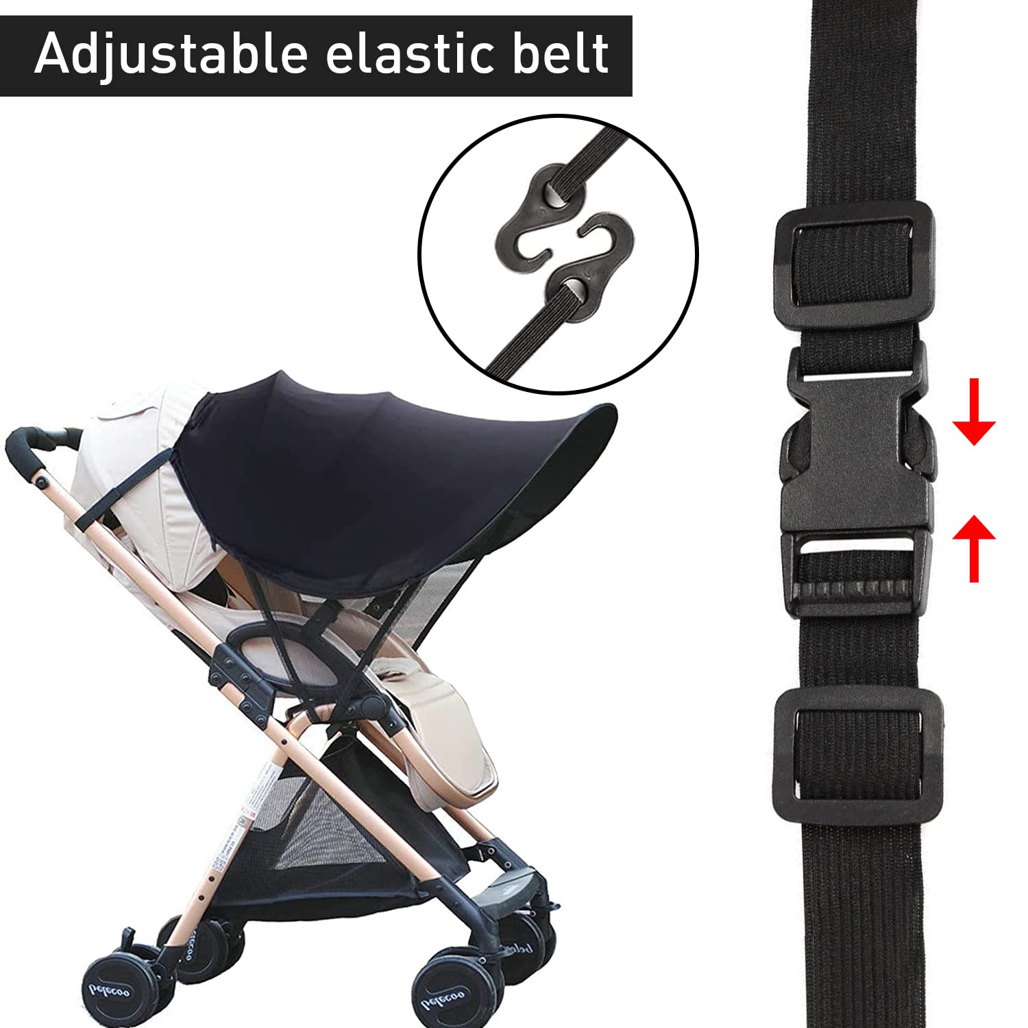 Black Esteopt pram sun shade cover with UPF50+ protection, breathable fabric, foldable stroller sunshade for baby pushchairs and buggies.