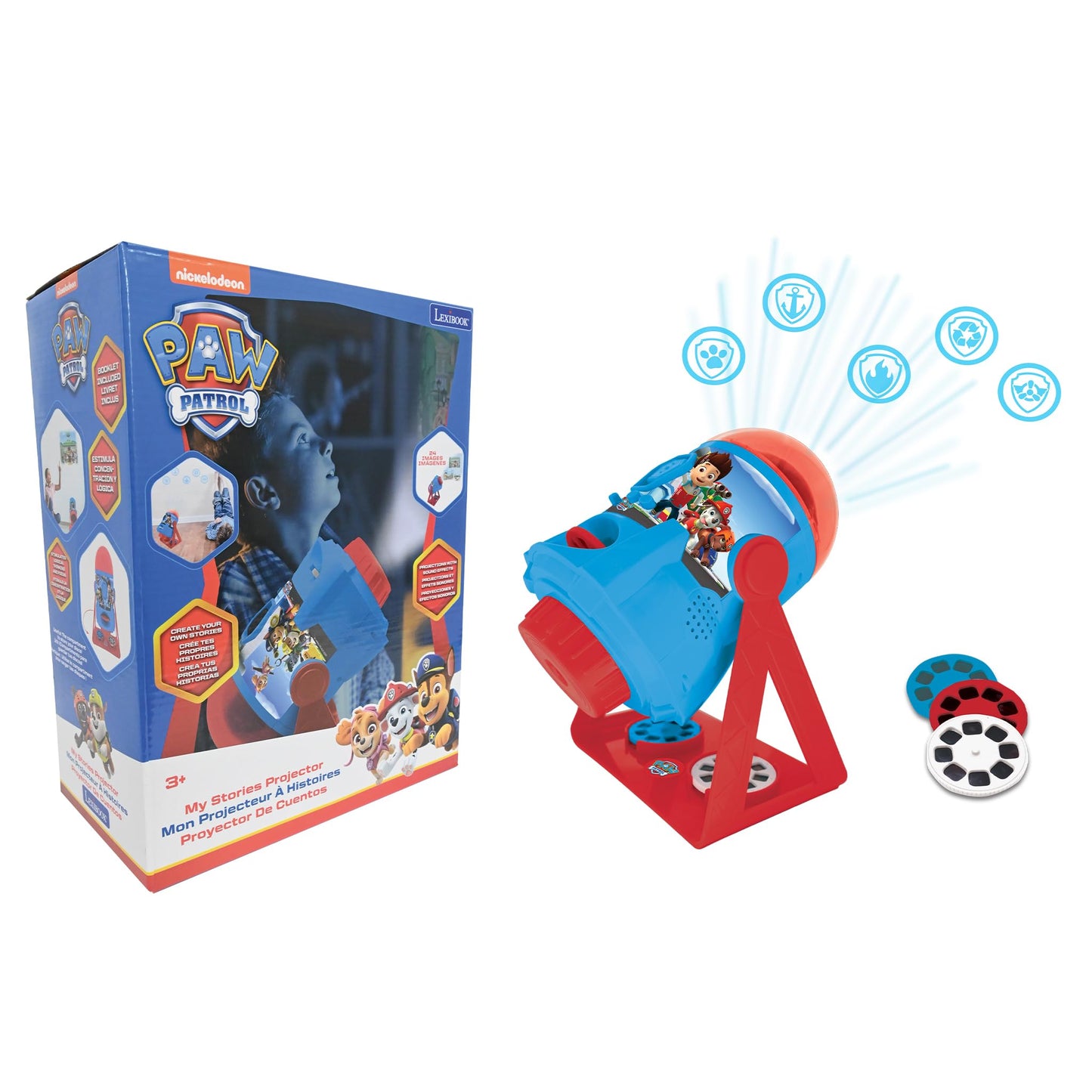 LEXIBOOK, Paw Patrol, My stories brought to light, Story projector with sounds, timer and booklet, blue/red, LTC100PA