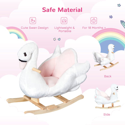 HOMCOM Kids Rocking Horse Plush Ride On Swan Toy w/Safety Seat for Toddler 18 Months +, White and Pink