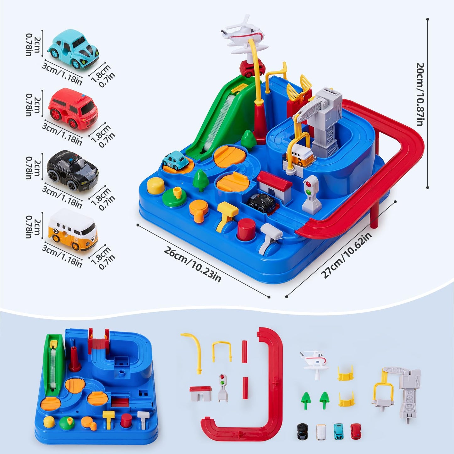Qivange Kids Car Toy for 3 4 Year Old Boy, Car Adventure Race Track, City Rescue Track Cars w/ 4 Cars for 3 4 5 6 7 8 Boys, Educational Interactive Toy for Child Toddler Birthday Gift 26 x 27 x 20cm
