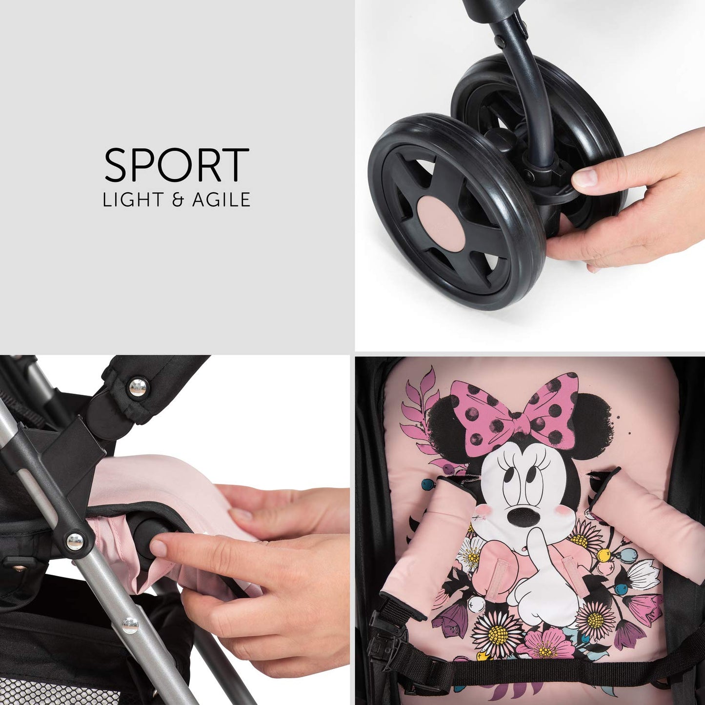 hauck Sport, Disney Minnie Sweetheart - Super Lightweight Travel Pushchair (only 5.9 kg) Compact & Foldable, Fully Reclining, XL Storage Basket, from Birth up to 15 kg