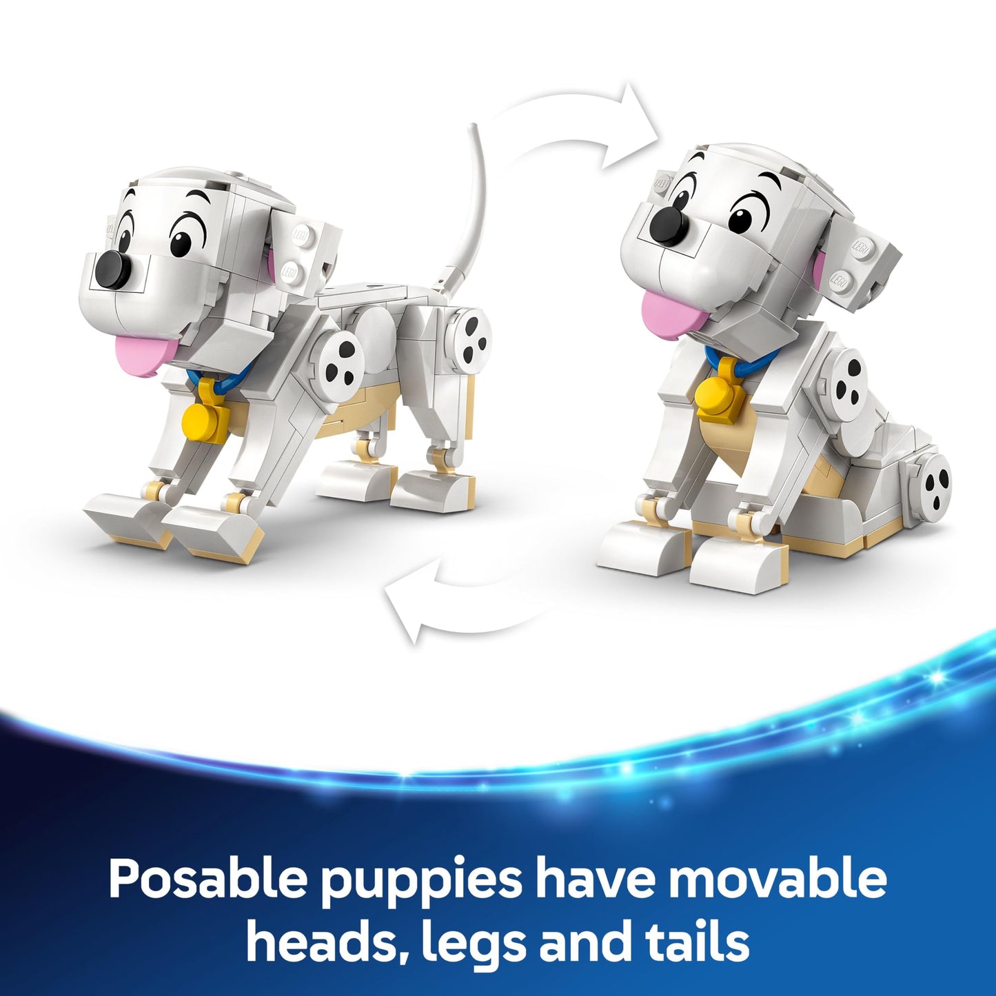 LEGO ǀ Disney Lucky & Penny 101 Dalmatians Puppies Toy - Play & Display Animal Figures with Movable Heads, Legs & Tails - incl. a Bone and TV - Gift for 6+ Year Old Girls 43271