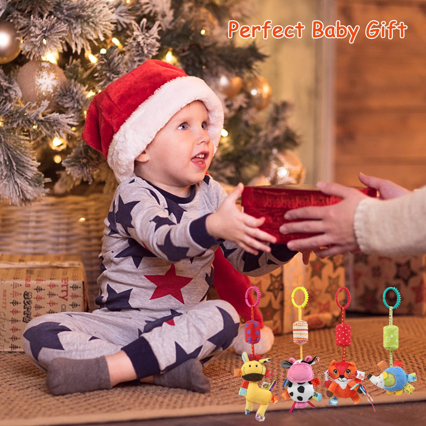 Joylife baby pram pushchair with soft hanging rattle toys, plush animal wind chime for infants and newborns.