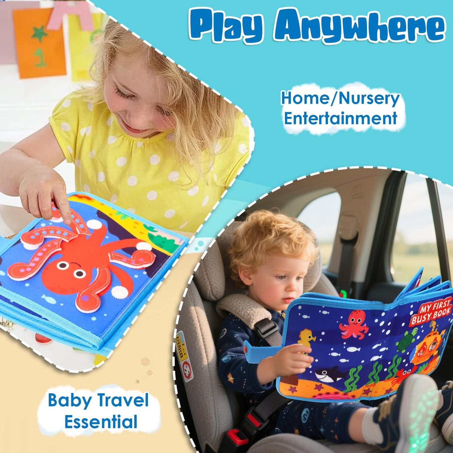 LZDMY Baby Montessori Busy Book for 2 3 Year Olds Boys Girls, Toddlers Educational Sensory Activity Books, Ocean Book Busy Board, Babies Birthday Gifts