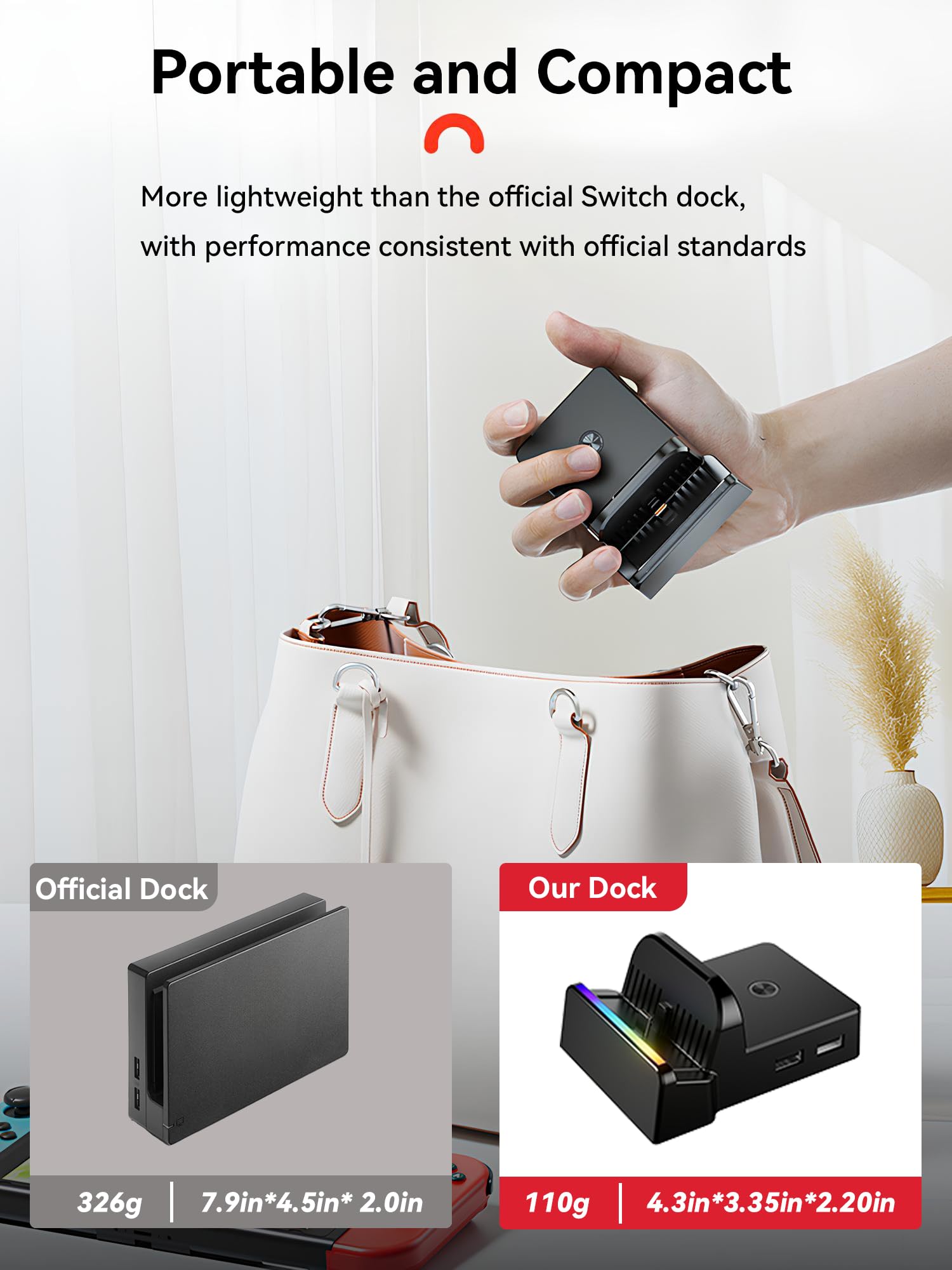 QJYKIONE portable Nintendo Switch dock with 4K HDMI output, supports Switch 2/OLED, compact design, no charger or cable included.