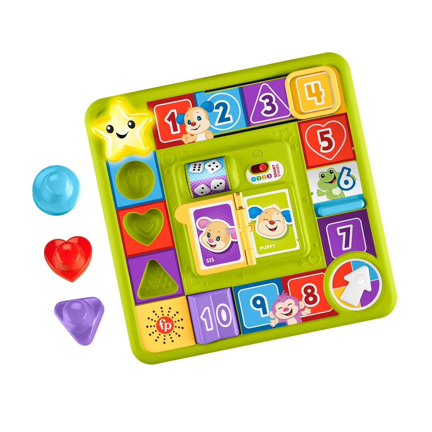 Fisher-Price Pretend Board Game Baby Toy with Lights and Smart Stages Learning Content, Laugh and Learn Puppy’s Game Activity Board, UK English Version, HRB76