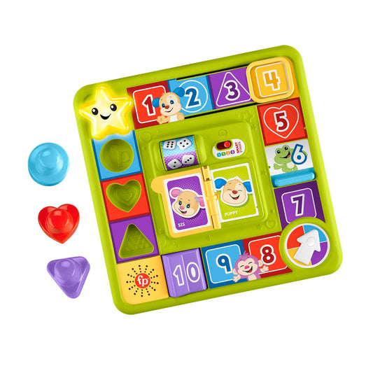Fisher-Price Pretend Board Game Baby Toy with Lights and Smart Stages Learning Content, Laugh and Learn Puppy’s Game Activity Board, UK English Version, HRB76