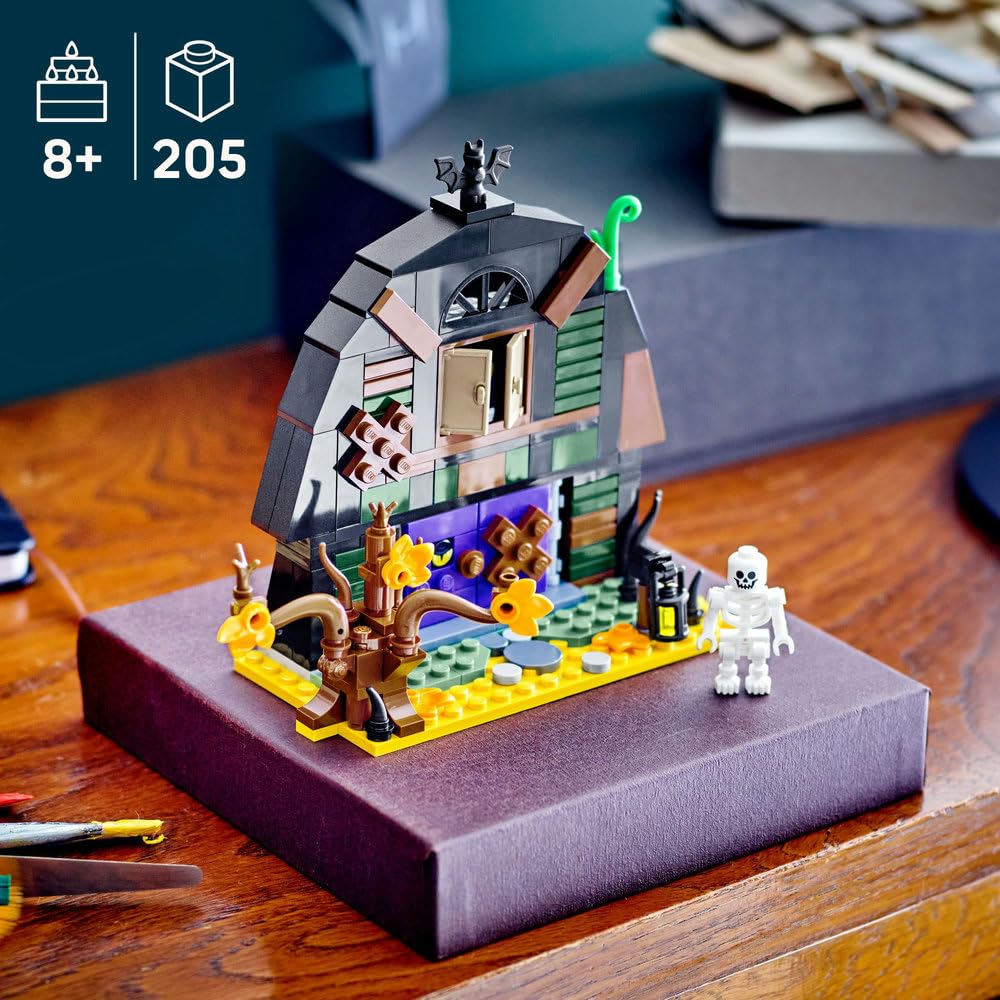 LEGO Halloween Barn set featuring a skeleton minifigure, spooky accessories, and a creative play and display design.