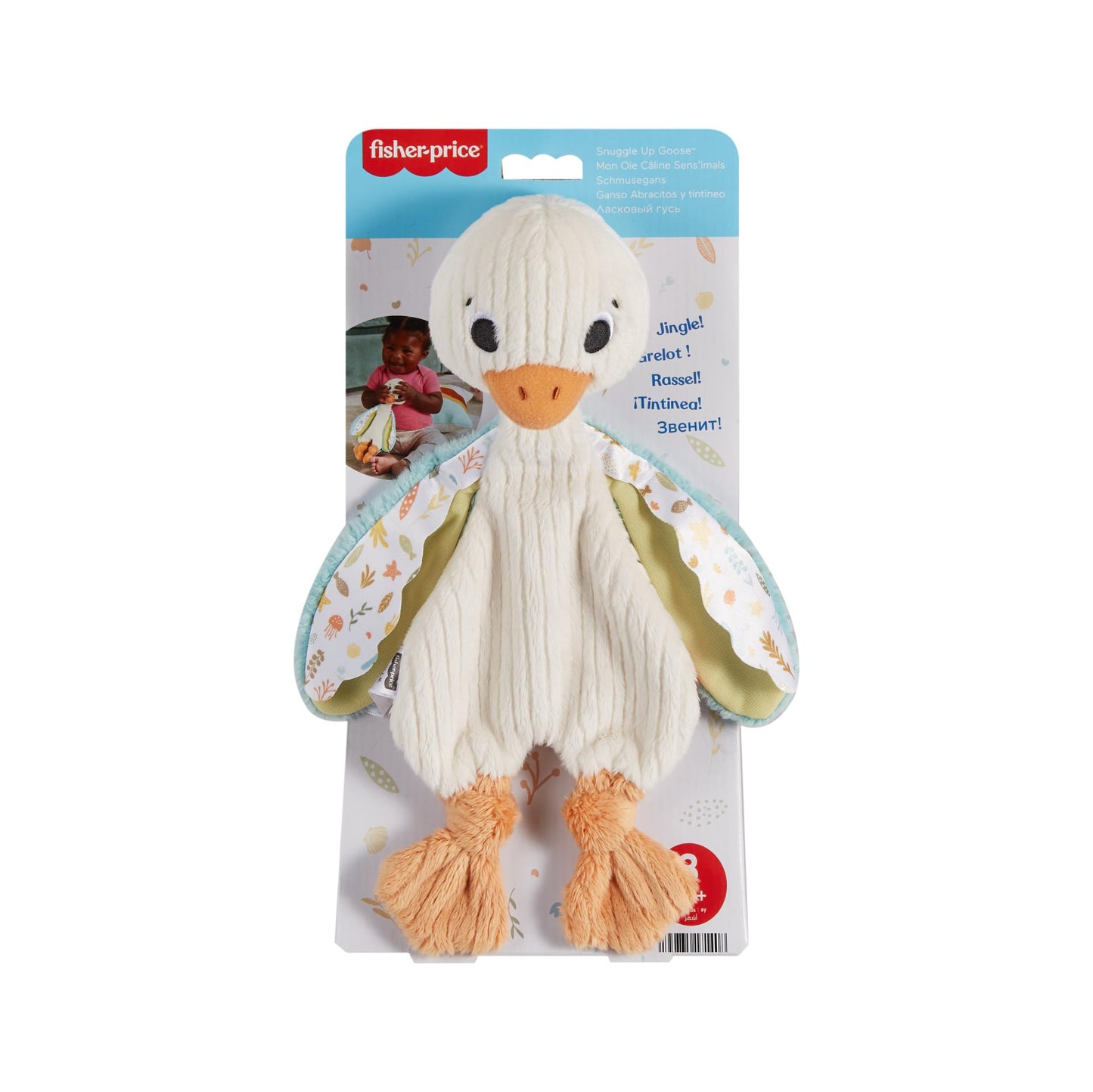 Fisher-Price Baby Sensory Toy Snuggle Up Goose Plush Toy with Jingles for Newborns, Machine Washable, HRB16