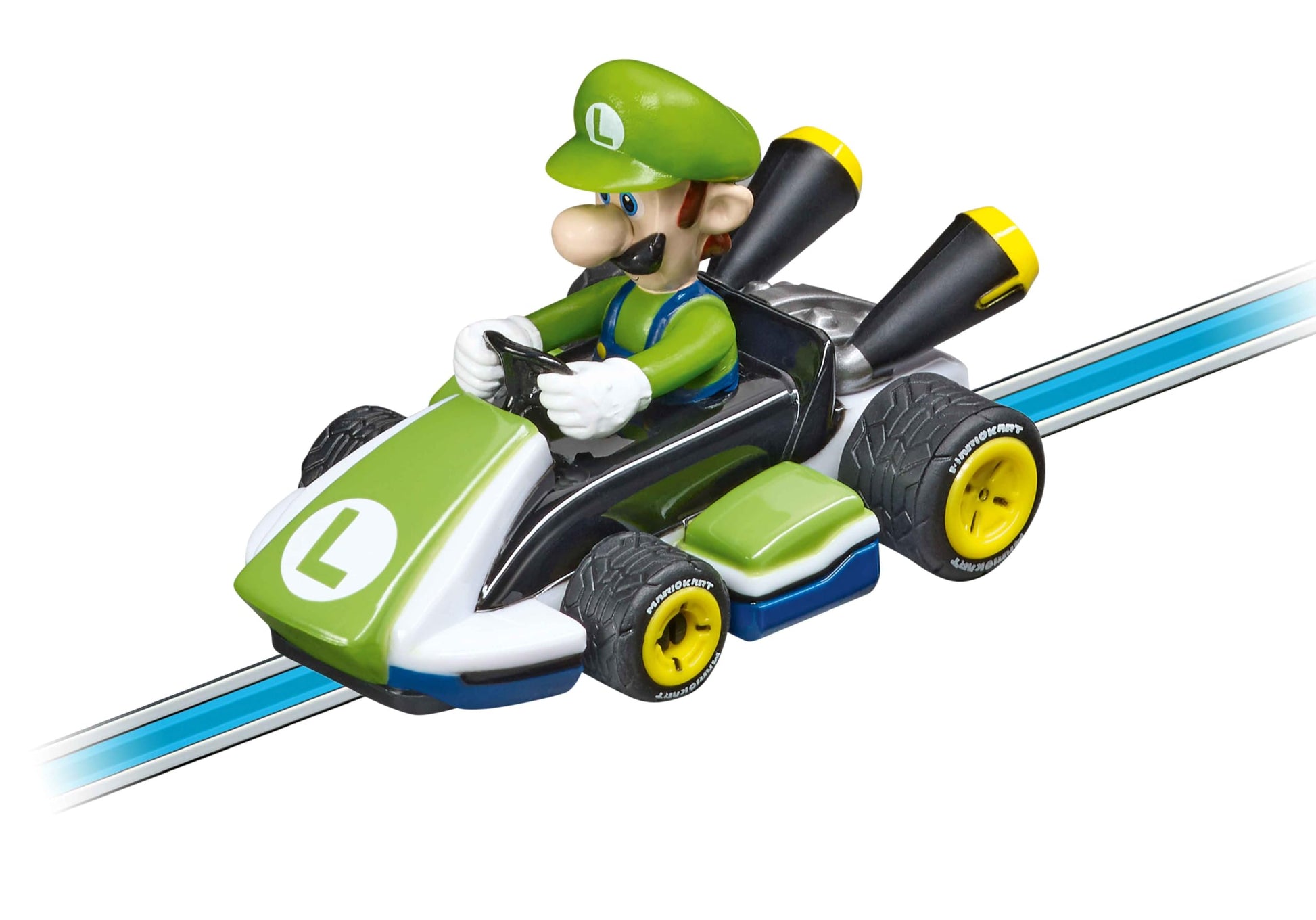 Carrera FIRST Nintendo Mario Kart slot car racing set with flip elements, 2.9 meters long, suitable for children ages 3 and up.