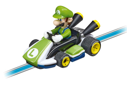 Carrera FIRST Nintendo Mario Kart slot car racing set with flip elements, 2.9 meters long, suitable for children ages 3 and up.