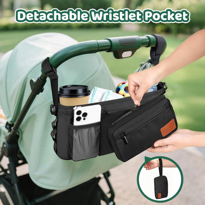 Guiseapue pram organiser bag with cup holder, large capacity, non-slip strap, baby essentials, ideal for newborns and new moms