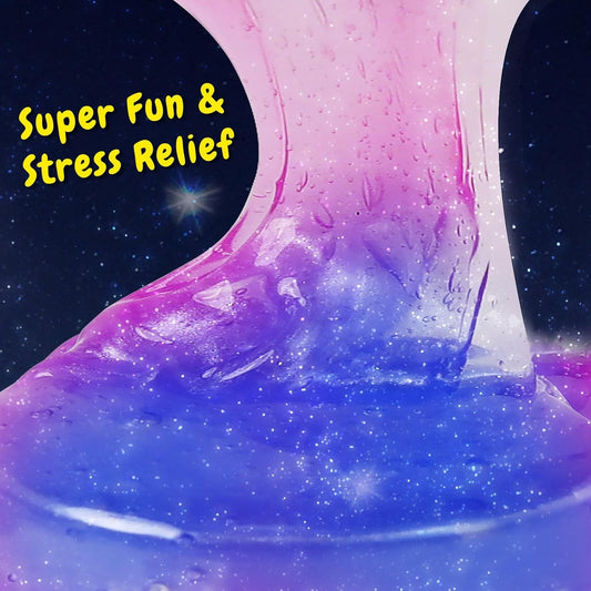 24 pack galaxy slime balls by SJOAUET, stretchy, non-sticky slime toys perfect for kids' stress relief, party favors, and classroom rewards.