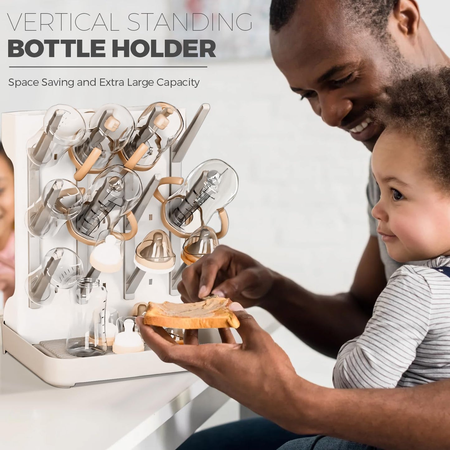 Woobroo Baby Bottle Drying Rack for Newborn Feeding Essentials, Nipples and Accessories, Grey, Large