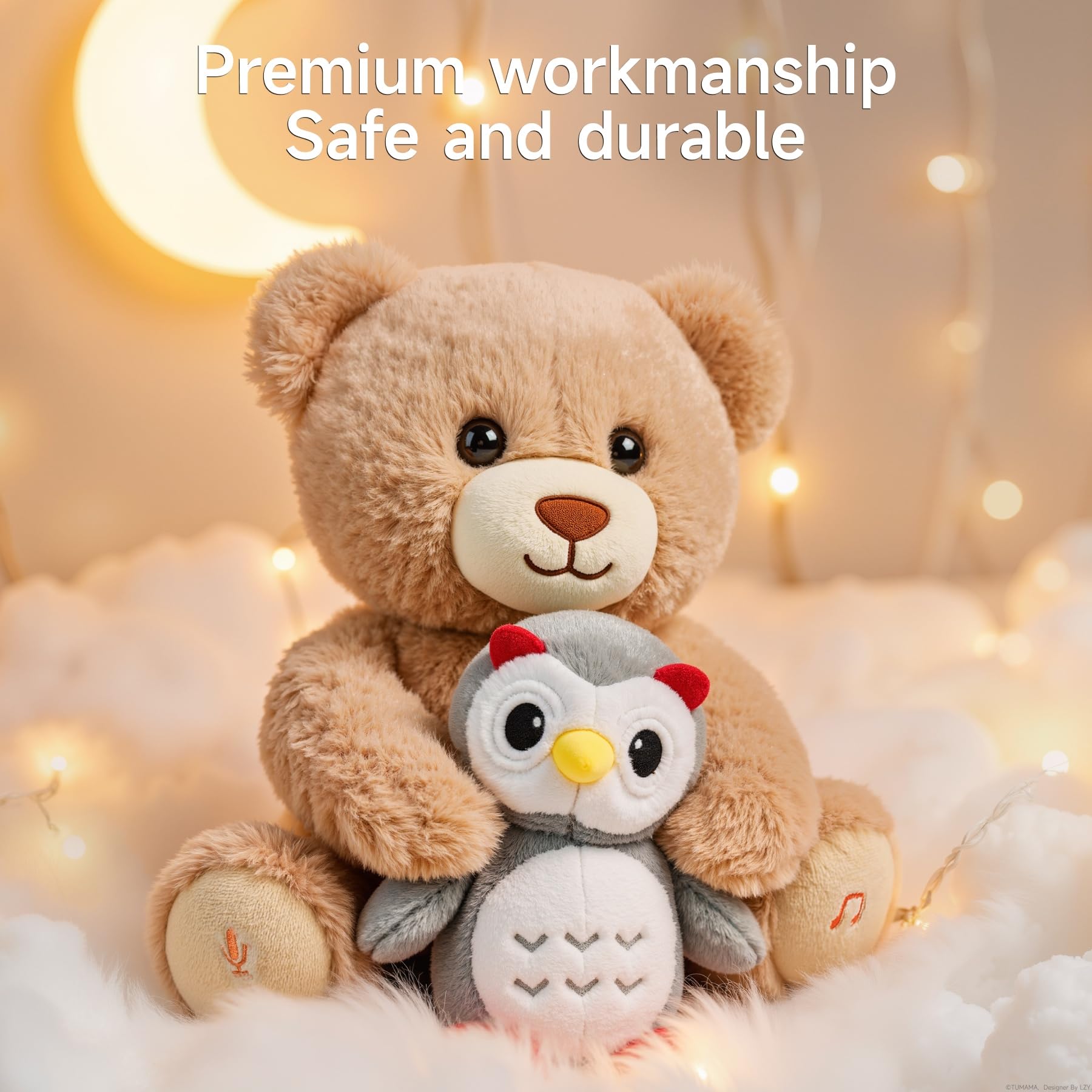 eJog Pup musical bear stuffed animal with owl, interactive talking plush toy for kids, soft plushie gift for toddlers