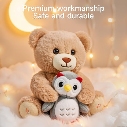 eJog Pup musical bear stuffed animal with owl, interactive talking plush toy for kids, soft plushie gift for toddlers