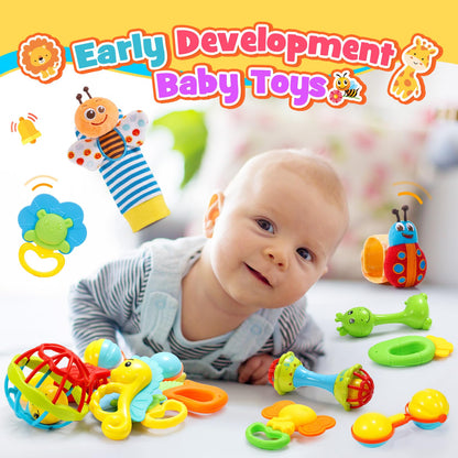 Wootoyz Baby Toys for 0 3 6 9 12 Months Rattle Toys with Storage Box,Newborn Toys for 0-12 Months Infant Toys Wrist Socks Set 0-6 Months Baby Teething Sensory Toys for Babies 6-18 Months Newborn Gift