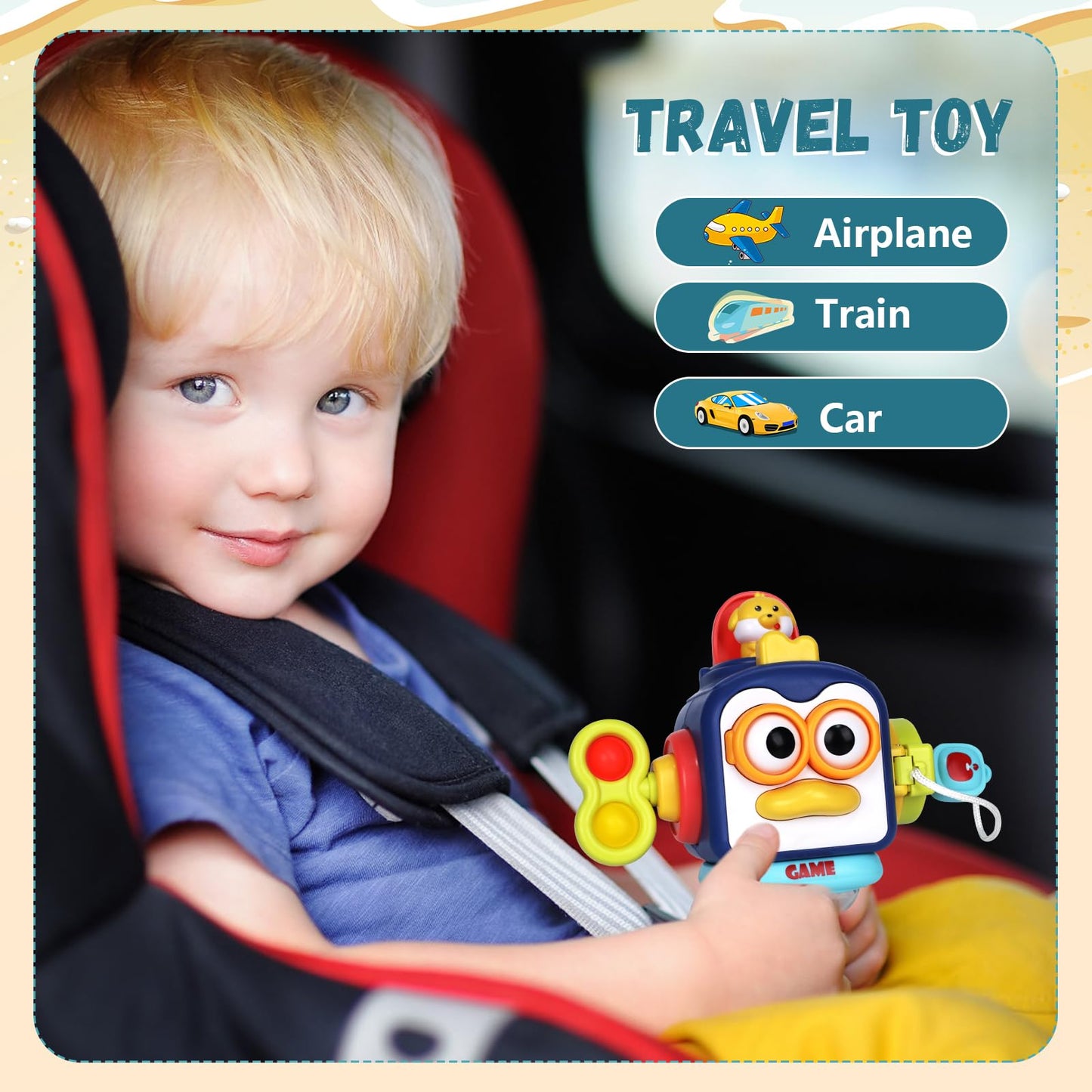 Montessori Busy Board Sensory Toys for 1-2 Year Old Toddlers: Activity Cube, Baby Fidget, Travel and Airplane Educational Learning Toys - Gift for 12-18 Month Old